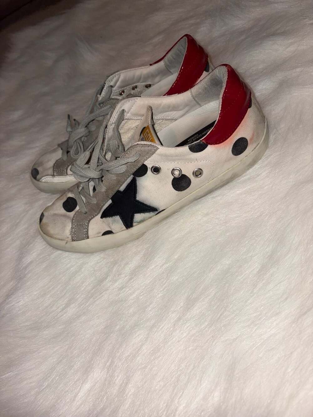 Golden Goose Super-Star Polka Dot Canvas Sneakers with Red Heel - Picture 2 of 7